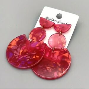 Fashion Jewelry Red/Hot Pink Iridescent Acrylic Drop Earrings